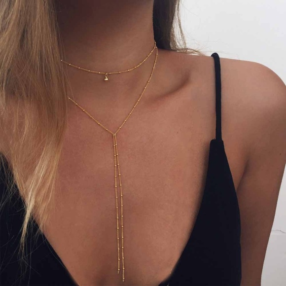 Delicate Y Necklace - Multi Layer Copper Choker - Picture 1 of 8